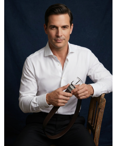 Ceinture cuir réversible : marron foncé et noir