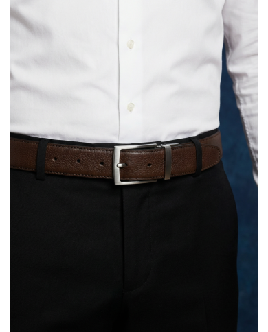 Ceinture cuir réversible : marron foncé et noir