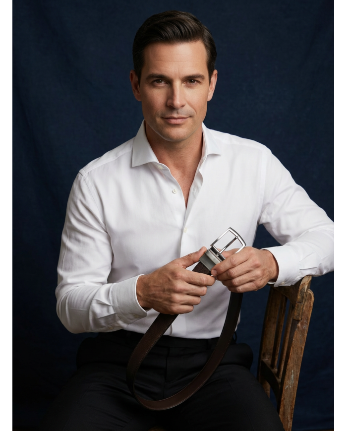 Ceinture cuir réversible : marron foncé et noir