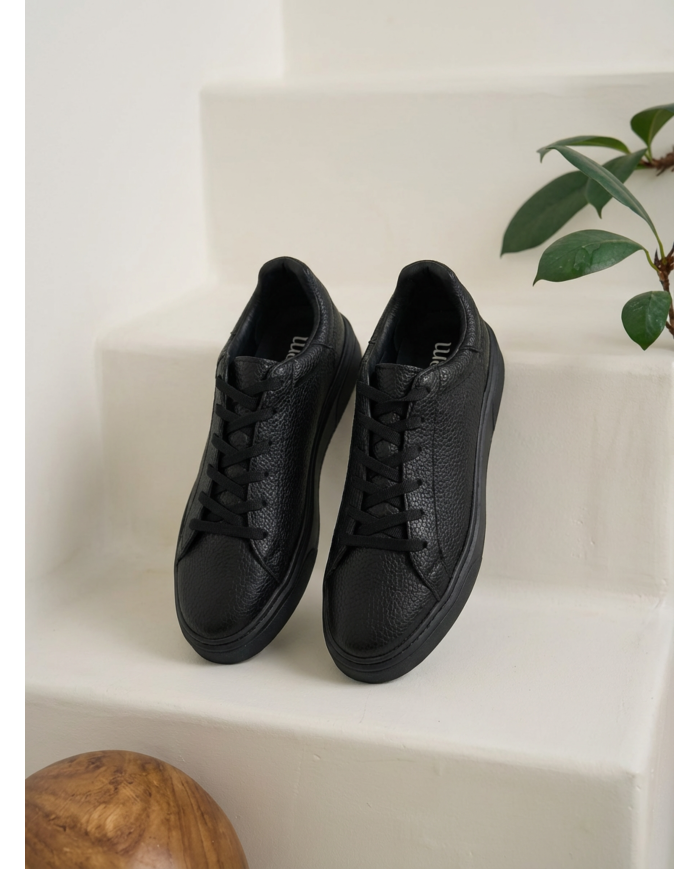 Cravate.tn | Sneakers Cuir noir crispé - Izem