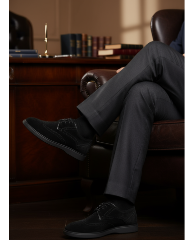 2 Chaussures Lorenzi en cuir daim : noir & marron clair