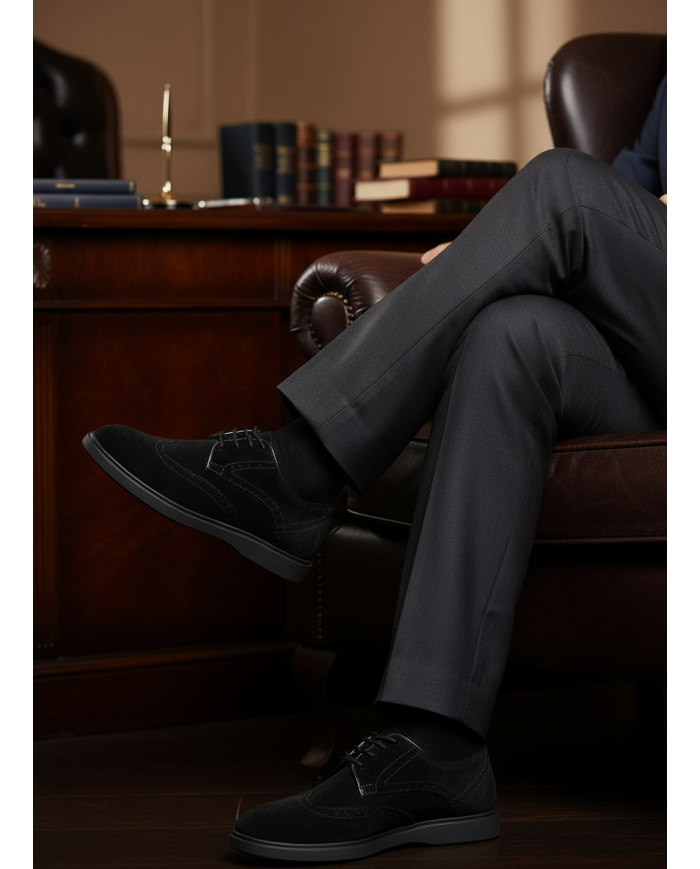 2 Chaussures Lorenzi en cuir daim : noir & marron clair