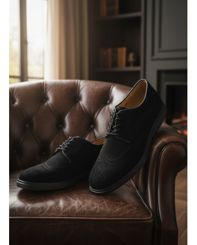 2 Chaussures Lorenzi en cuir daim : noir & marron clair