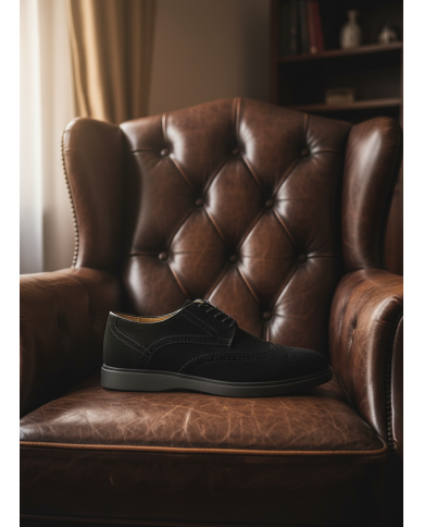 2 Chaussures Lorenzi en cuir daim : noir & marron clair