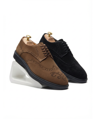 2 Chaussures Lorenzi en cuir daim : noir & marron clair