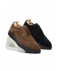 2 Chaussures Lorenzi en cuir daim : noir & marron clair