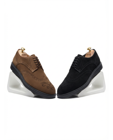 2 Chaussures Lorenzi en cuir daim : noir & marron clair