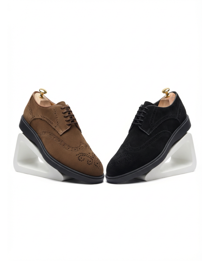 2 Chaussures Lorenzi en cuir daim : noir & marron clair