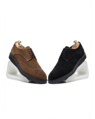 2 Chaussures Lorenzi en cuir daim : noir & marron clair