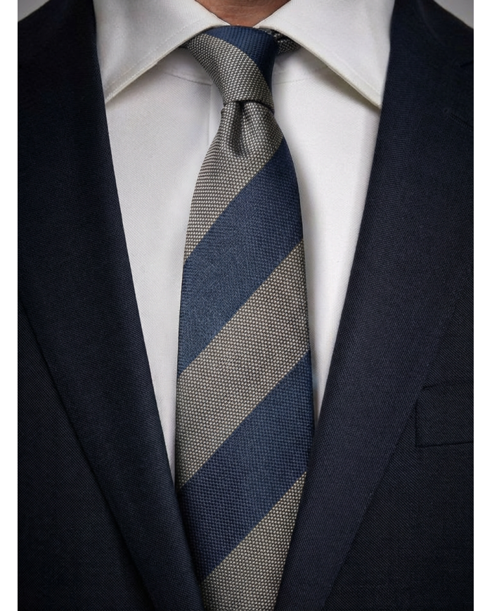 Cravate.tn | De Niro Collection : Cravate Club Beige et bleu marine