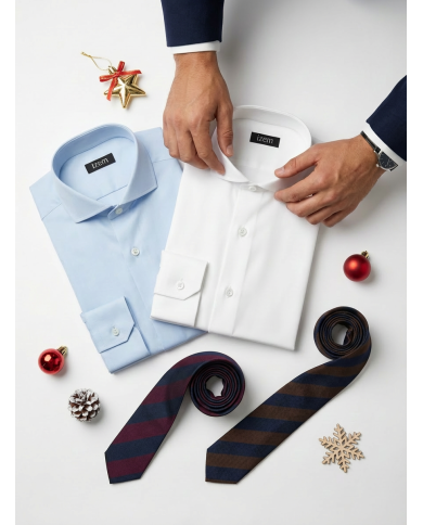 Premium Box : 2 chemises en popeline stretch et 2 cravates rayée