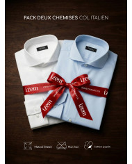 Pack 2 Chemises Col italien en popeline stretch - Blanche- Bleu ciel