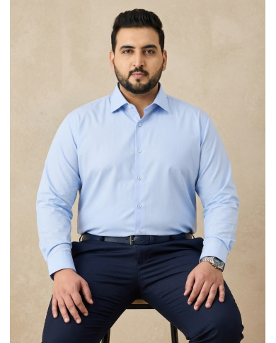 Cravate.tn | Chemise Col ouverte Regular Fit - Bleu Ciel (Grande Taille)