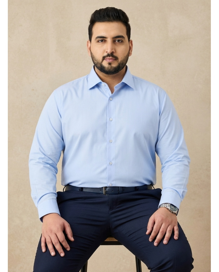 Cravate.tn | Chemise Col ouverte Regular Fit - Bleu Ciel (Grande Taille)