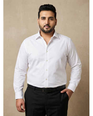 Cravate.tn | Chemise Col ouverte Regular Fit - Blanche (Grande Taille)