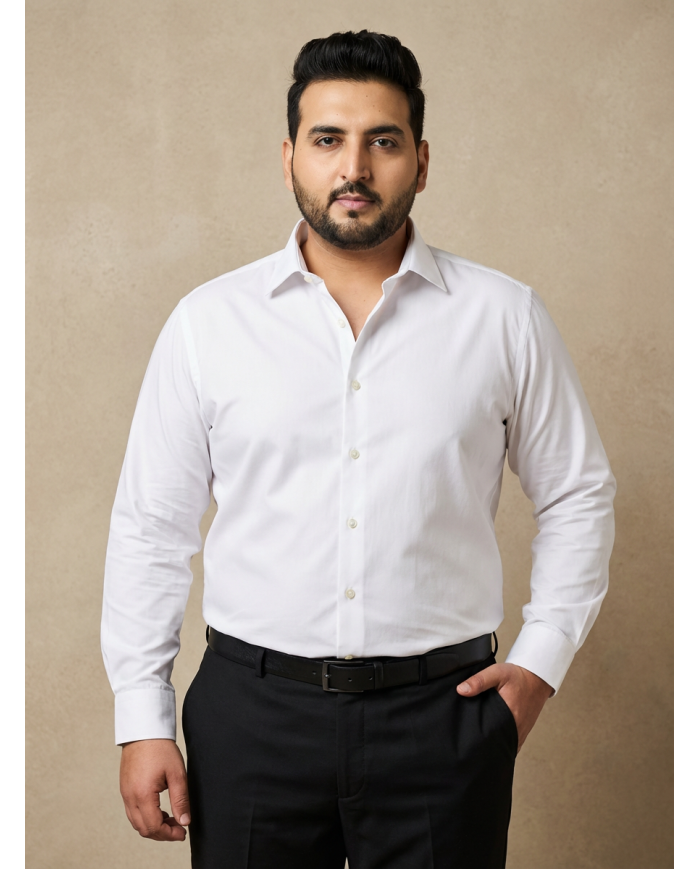 Cravate.tn | Chemise Col ouverte Regular Fit - Blanche (Grande Taille)