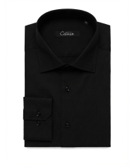 Cravate.tn | Chemise Col ouverte Regular Fit - Noir (Grande Taille)