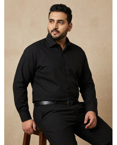 Cravate.tn | Chemise Col ouverte Regular Fit - Noir (Grande Taille)