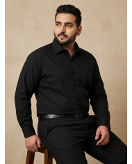 Cravate.tn | Chemise Col ouverte Regular Fit - Noir (Grande Taille)