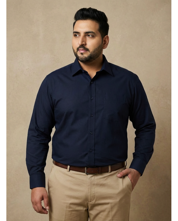 Cravate.tn | Chemise Col ouverte Regular Fit - Bleu nuit (Grande Taille)