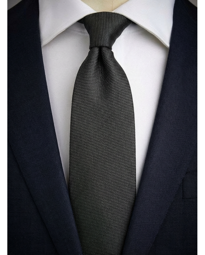 Cravate.tn | Cravate grise texturé en noir faux uni
