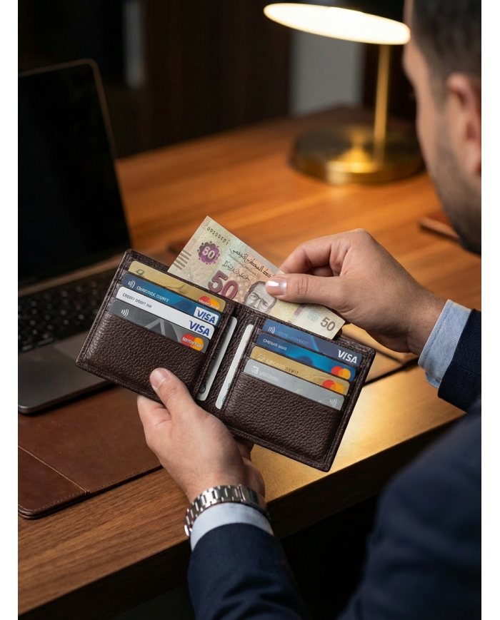 Cravate.tn | Portefeuille Cuir marron grainé