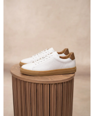 Cravate.tn | Sneakers Cuir blanc crispé avec semelle en miel - Izem