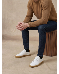 Cravate.tn | Sneakers Cuir blanc crispé avec semelle en miel - Izem