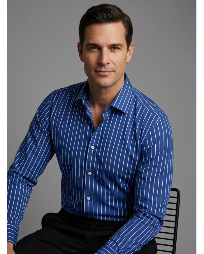 Chemise col ouvert Bleu avec rayure blanche