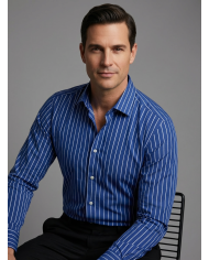 Chemise col ouvert Bleu avec rayure blanche