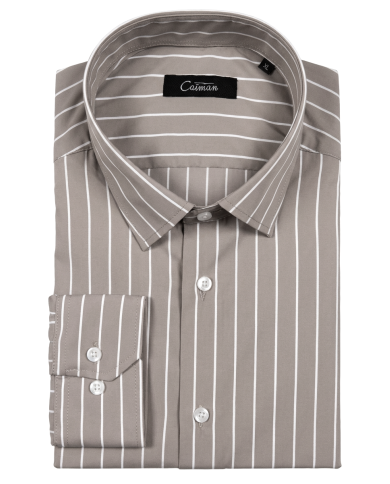 Chemise col ouvert Beige avec rayure blanche