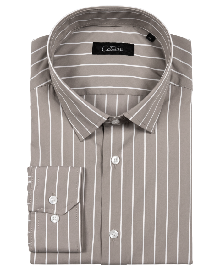 Chemise col ouvert Beige avec rayure blanche