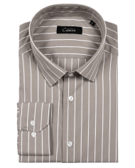 Chemise col ouvert Beige avec rayure blanche