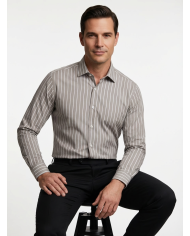 Chemise col ouvert Beige avec rayure blanche