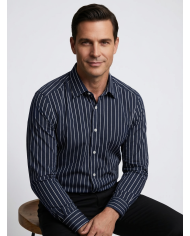 Chemise col ouvert Bleu nuit avec rayure blanche
