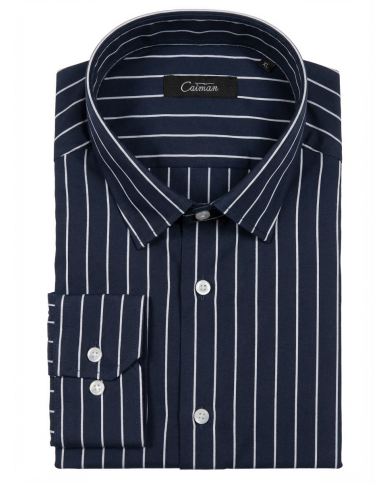 Chemise col ouvert Bleu nuit avec rayure blanche