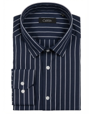 Chemise col ouvert Bleu nuit avec rayure blanche