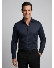 Cravate.tn | Chemise Col ouvert en popeline - bleu nuit