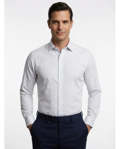 Chemise blanche homme à fines rayures en bleu