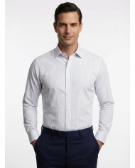 Chemise blanche homme à fines rayures en bleu