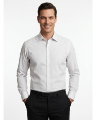 Chemise blanche homme à fines rayures en beige
