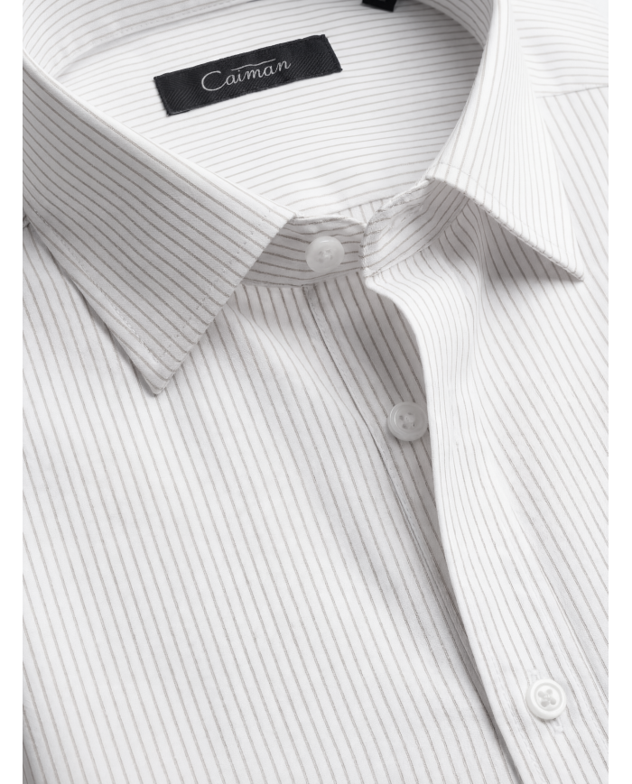 Chemise blanche homme à fines rayures en beige