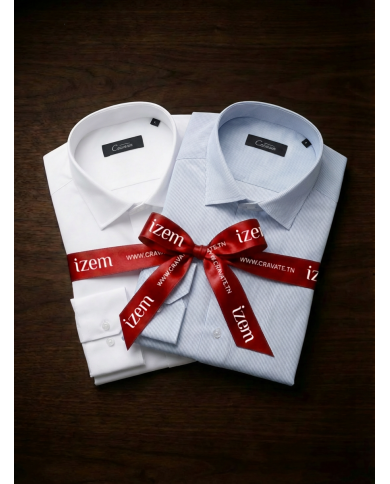 Pack 2 Chemises Col ouverte en popeline- Blanche- et blanche avec rayure fine