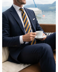 Cravate.tn | De Niro Collection : Cravate Club Jaune motard et bleu marine