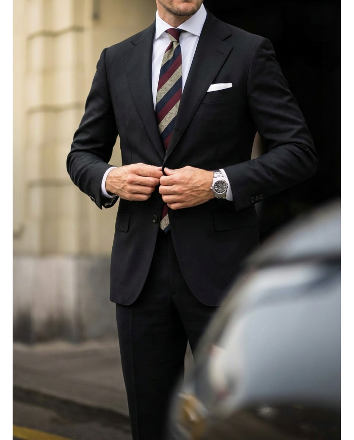 Cravate.tn | De Niro Collection : Cravate Club Bordeaux beige et bleu marine