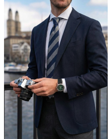 Cravate.tn | De Niro Collection : Cravate Club Bleu marine et gris argent