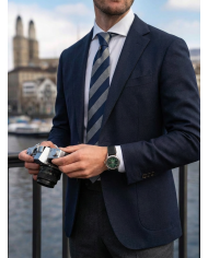 Cravate.tn | De Niro Collection : Cravate Club Bleu marine et gris argent