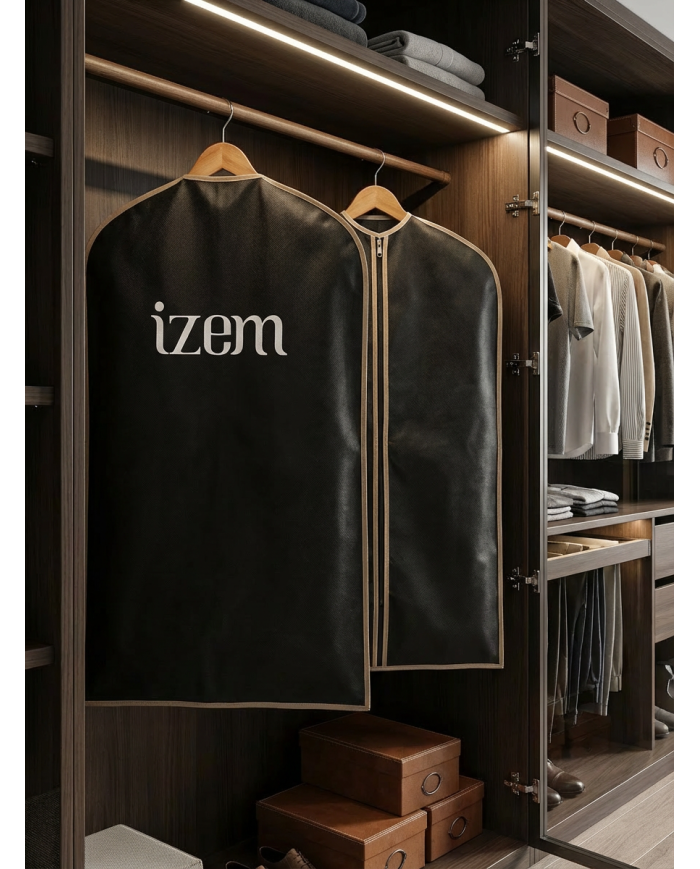 Lot de 3 housses de costume en noir avec contour beige - Izem