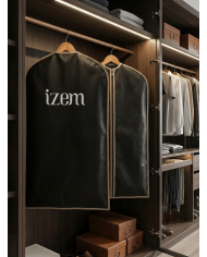 Lot de 3 housses de costume en noir avec contour beige - Izem