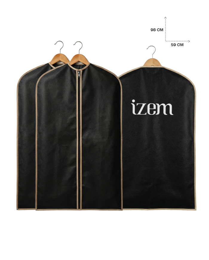 Lot de 3 housses de costume en noir avec contour beige - Izem